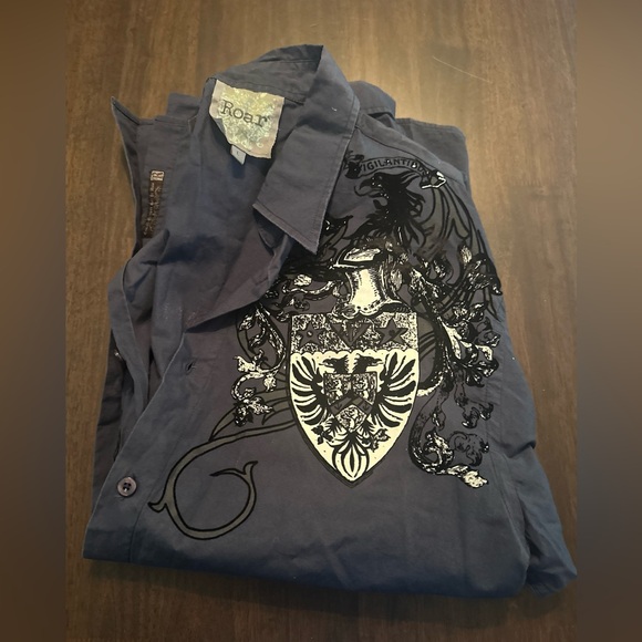 Roar Sentinel Shirt Mens L  Blue Black Embroidered Western Button Up - Picture 9 of 10